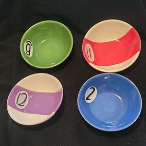 "Rack 'Em Up Playing Pool Billiards" Bowls collection by Clay Art. Set of 4